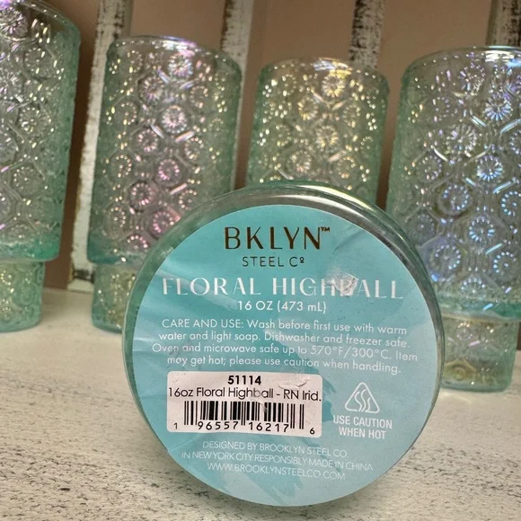 BKLYN Steel Co. G
Floral Aqua Iridescent Glass Tumbler Set (6) - Picture 3 of 4